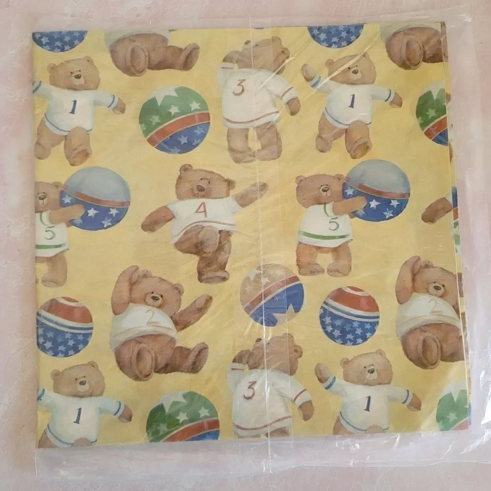 Teddy bear baseball wrapping paper sheets vintage